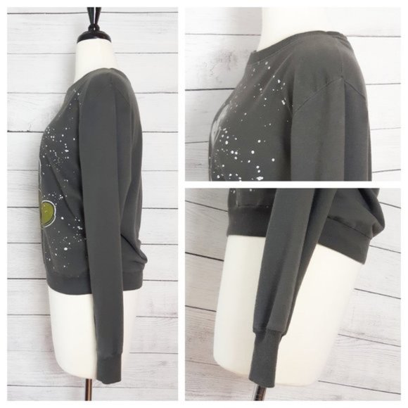 Mickey Mouse Disney Sweatshirt Gray Paint Splatter Distressed Look Crew Neck - Picture 4 of 7